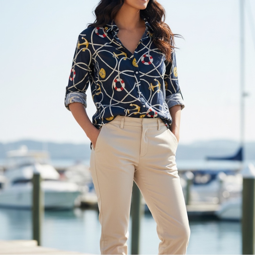 Lauren Ralph Lauren Navy Nautical Print Button-Down Shirt
